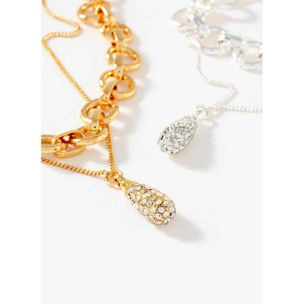 Mint Velvet Gold Tone Pave Drop Layered Necklac